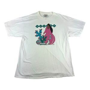 Vtg Tu Oti Native American Woman Southwest Style‎ Graphic Tee White XL Art Tee